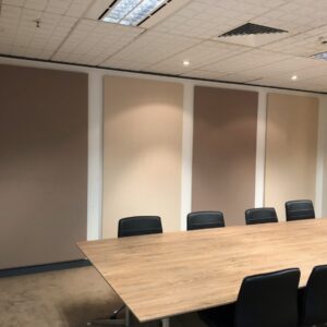 Acoustic wall panels in standard colours installed in office to reduce noise in administration office.
