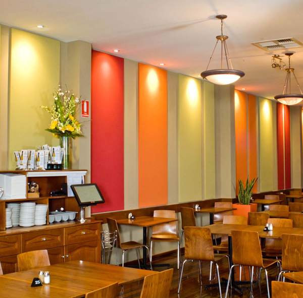 Cafe Acoustic solved Sontext - Serenity Fabric Acoustic Panels installed to reduce noise and improve sound quality in interior spaces.