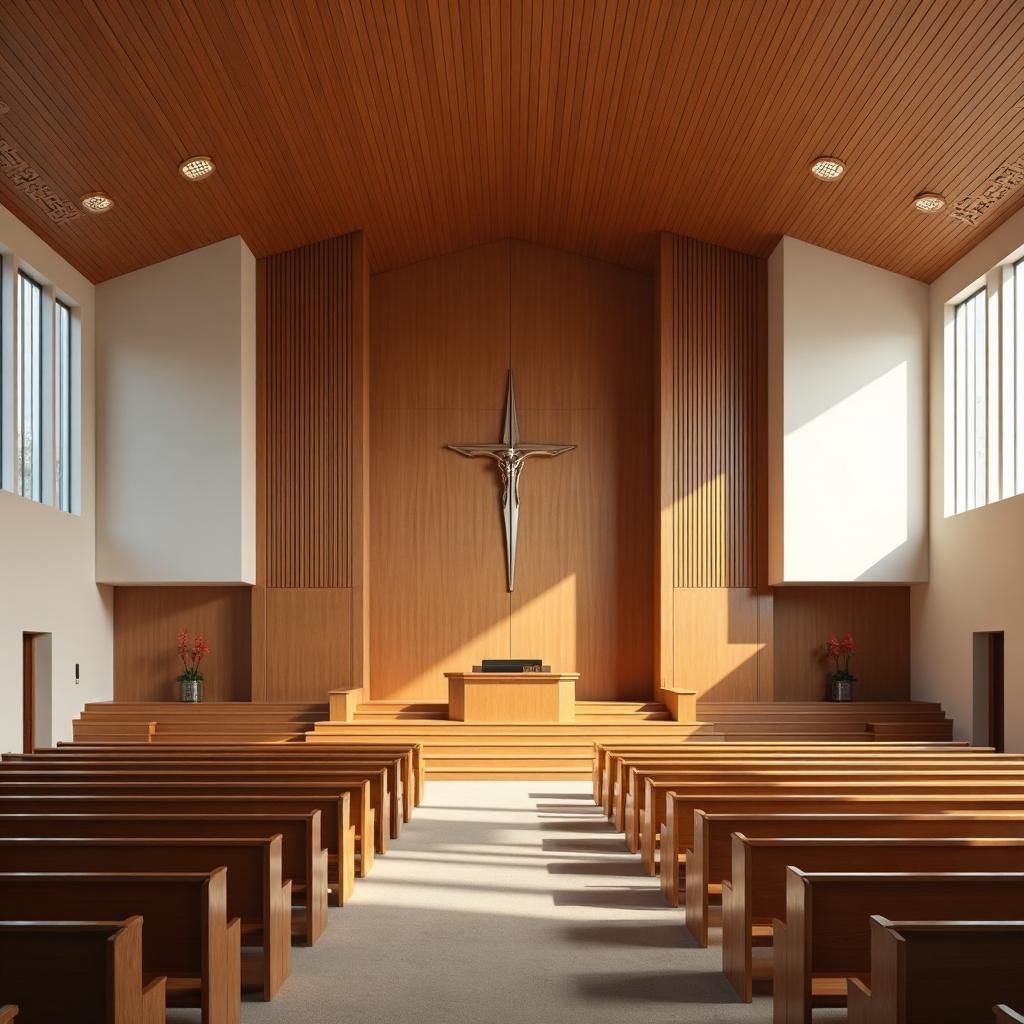 Church interior featuring Murano timber acoustic wall and ceiling panels for worship space acoustics