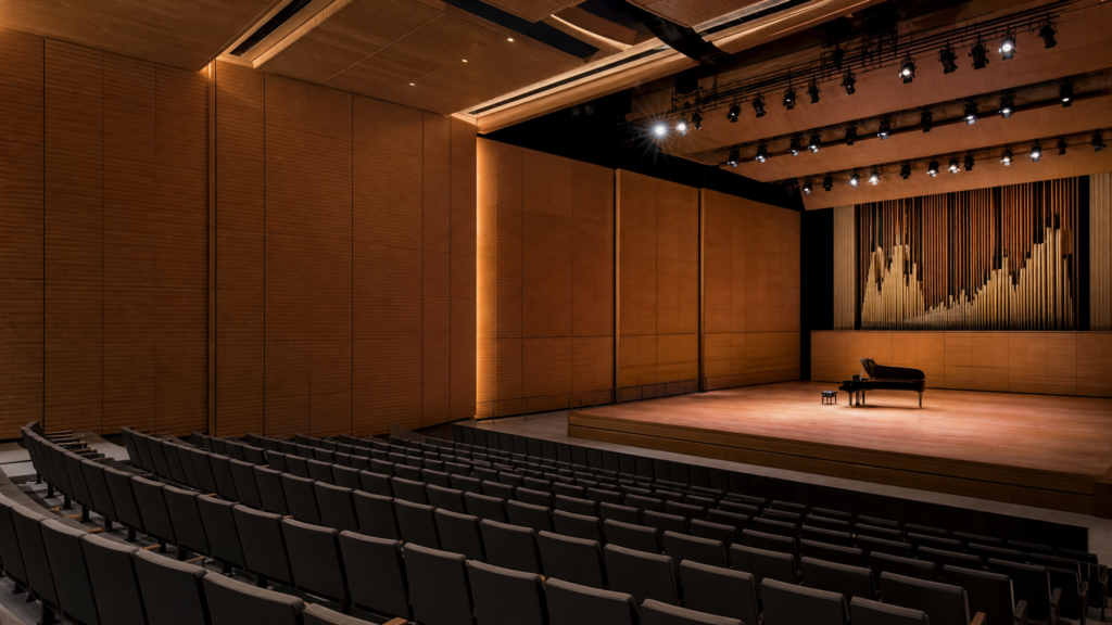 Concert hall featuring Murano timber acoustic wall panels for performance hall acoustics