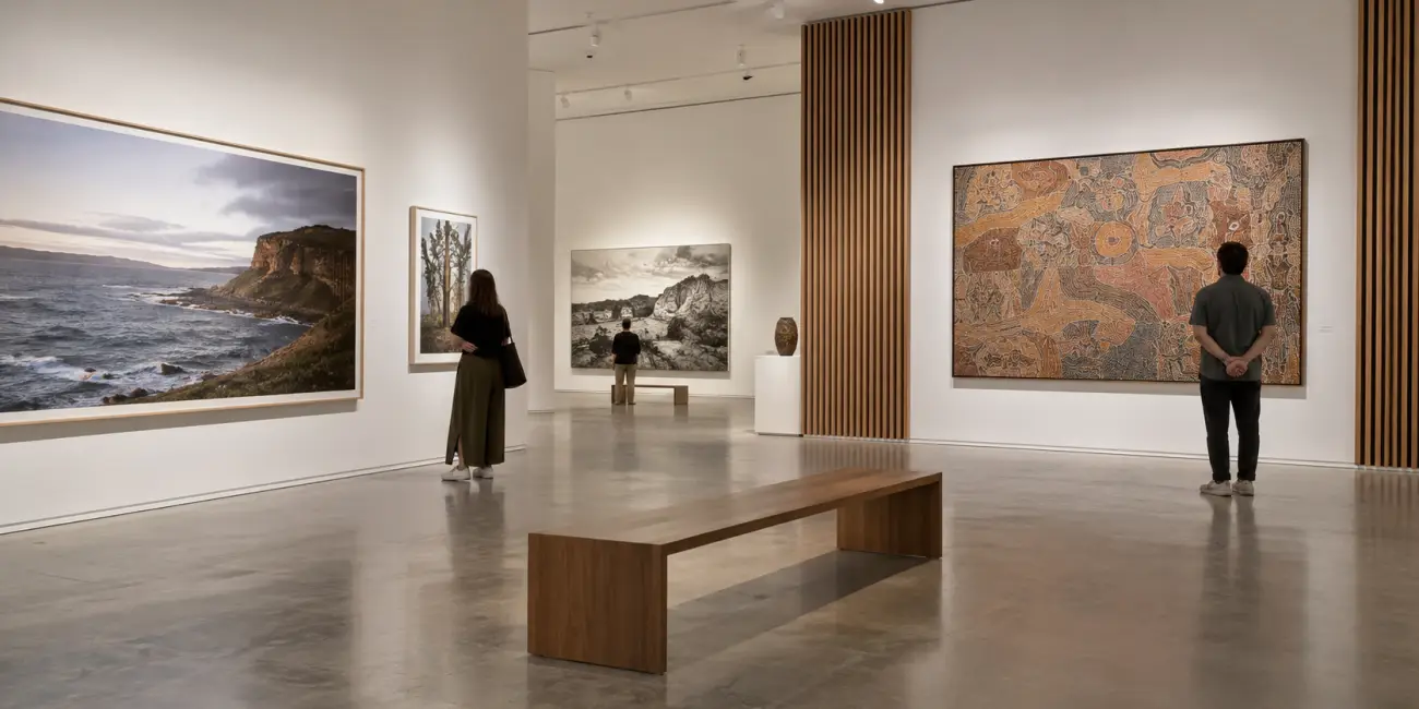 Murano grooved timber acoustic panels installed in a contemporary museum gallery