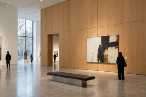 Murano micro-perforated timber acoustic panels installed in a contemporary art gallery
