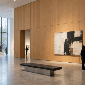 Murano micro-perforated timber acoustic panels installed in a contemporary art gallery
