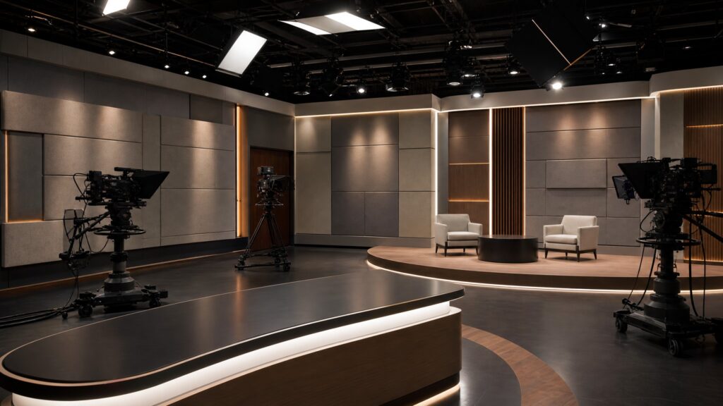 TV studio acoustic panels installed in a television studio interior