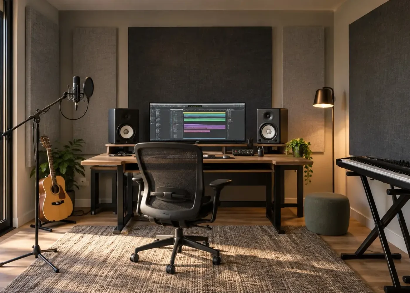 Sontext fabric acoustic panels installed in a contemporary home recording studio